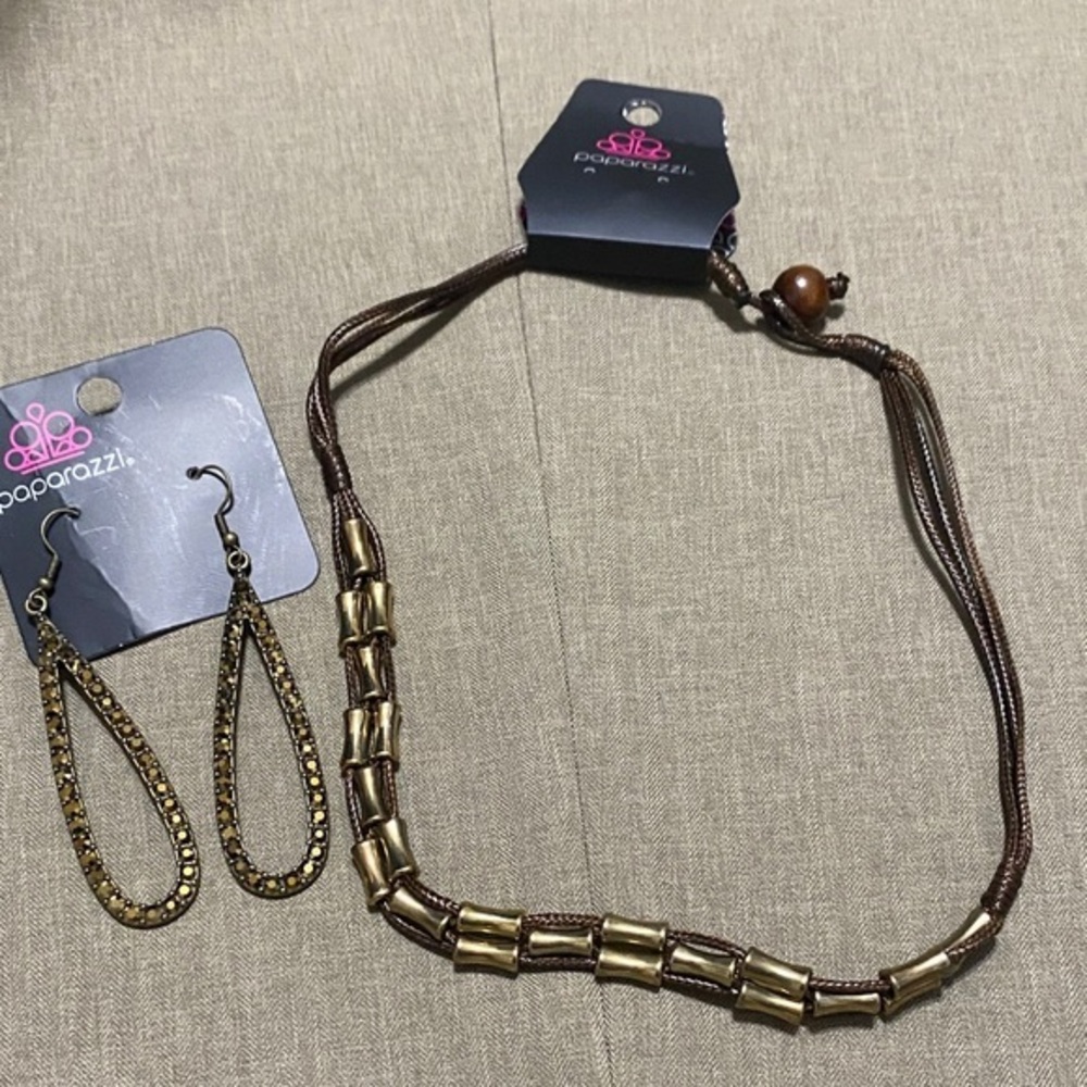 Paparazzi Gold and Brown Necklace Set